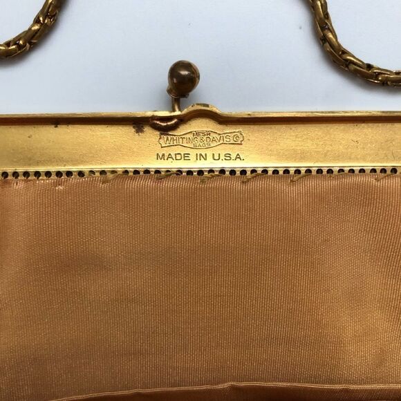 Whiting & Davis Vintage Mesh Bag Purse Gold Metal Mesh & Chain Cocktail Holiday - Picture 3 of 9